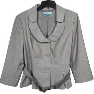 Antonio Melani Blazer Womens 14 Gray Belted Three Button Quiet Luxury Peplum